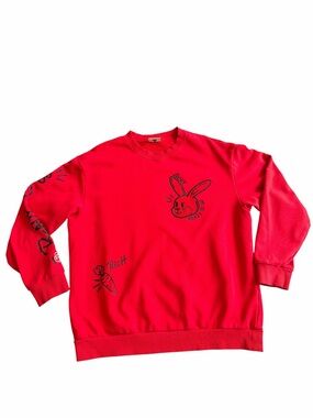Jack & Jones Red Graphic Crewneck Streetwear Sweater Ready to Go Rabbit Size XL